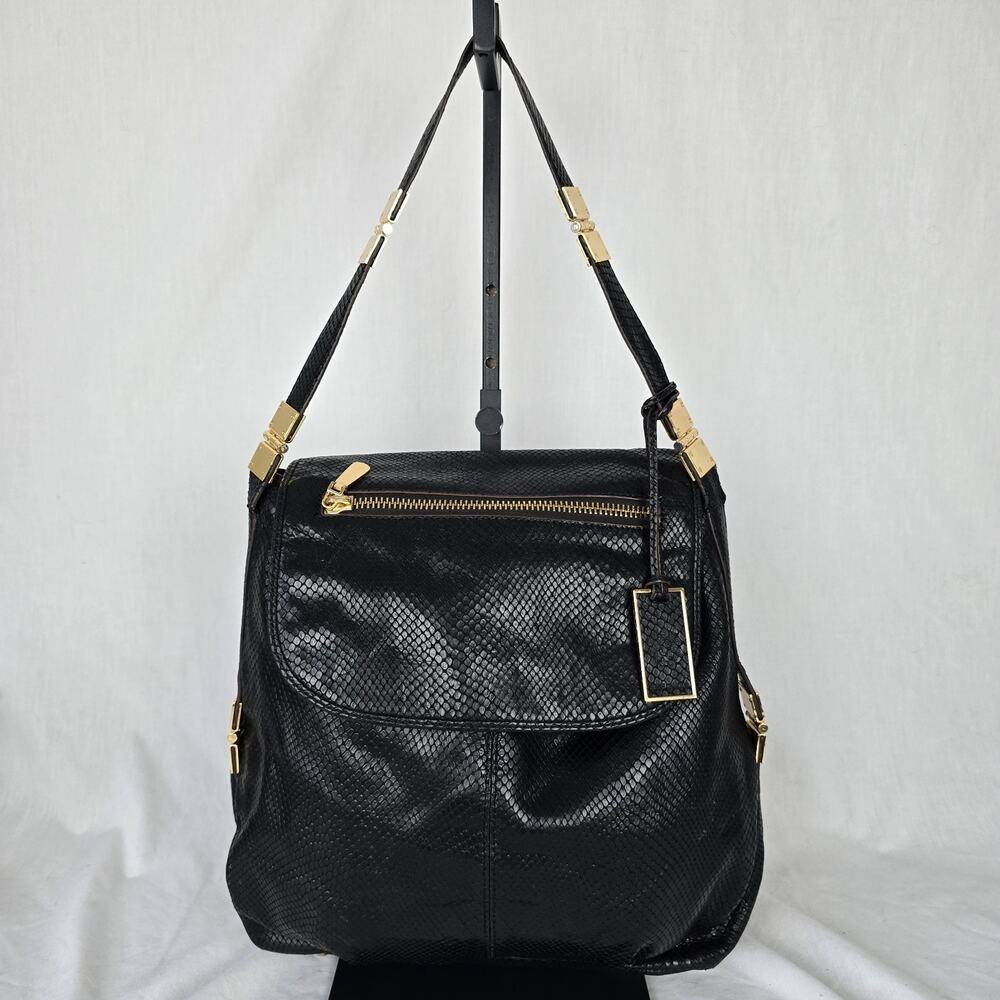Vince Camuto Shoulder Bag Black Exotic Leather